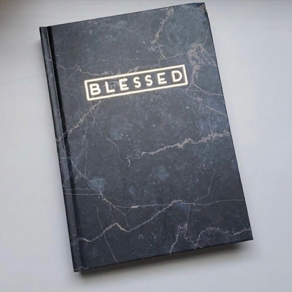 New Journal Black, Blue, & Rose Gold "Blessed" Marble Pattern Notebook Book
